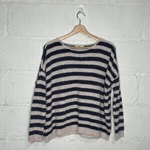 Tularosa Women's Navy White Striped Crewneck Long Sleeve Sweater Size Small